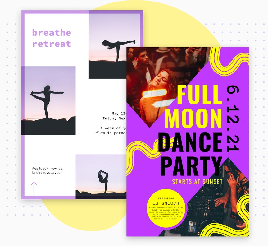 yoga retreat and dance party poster templates