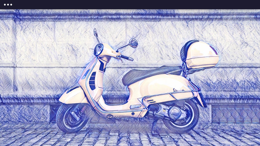 Photo of an orange vespa with BeFunky's Pen Art DLX 1 Artsy Effect applied