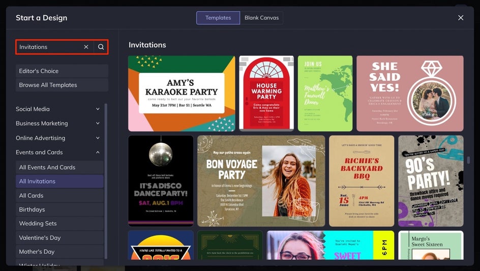 find invitation maker templates