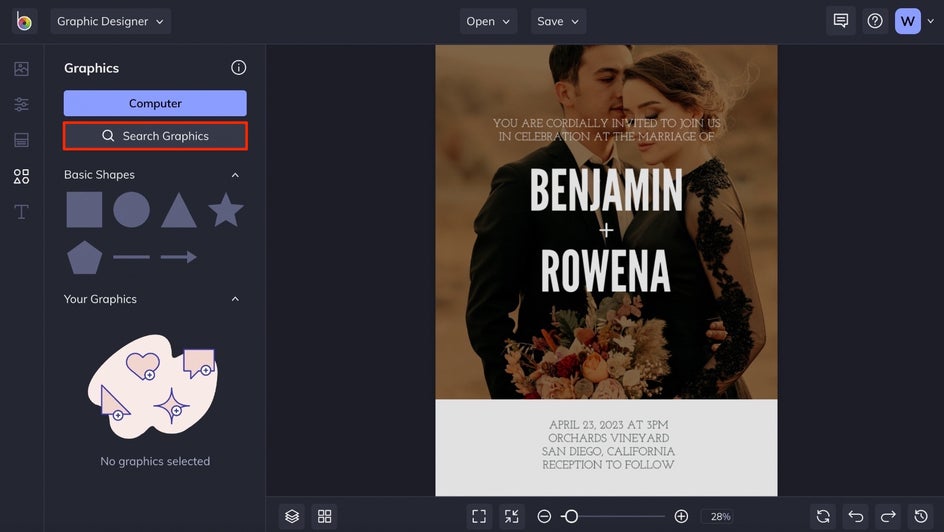 search graphics for your wedding invitation