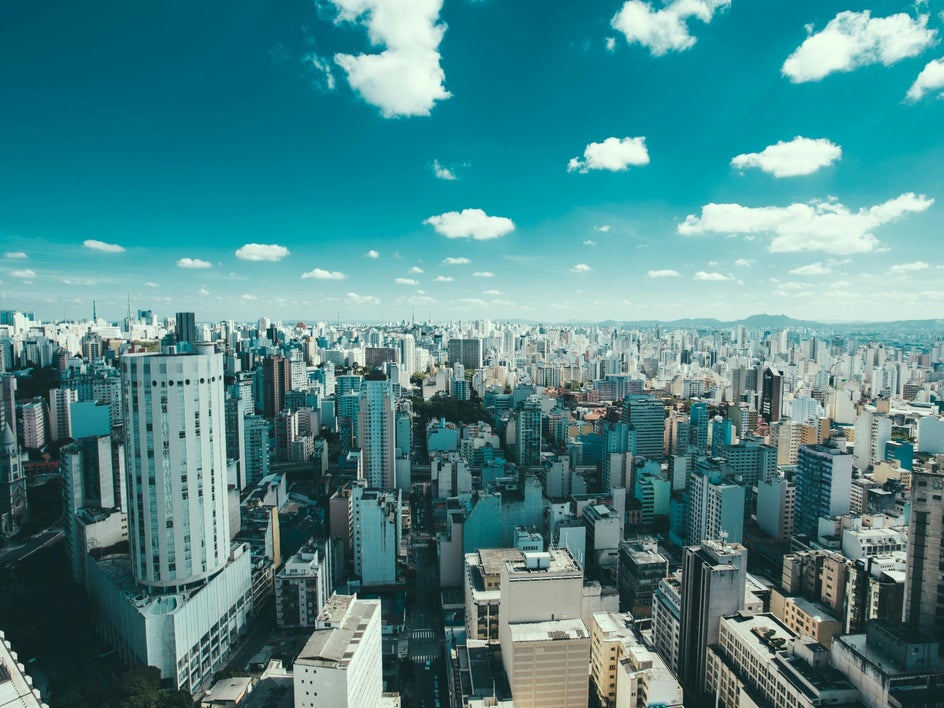 city skyline with blue sky