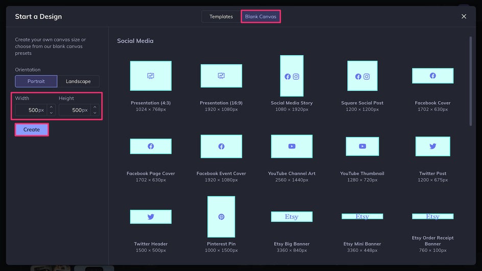 choose blank canvas for profile frame