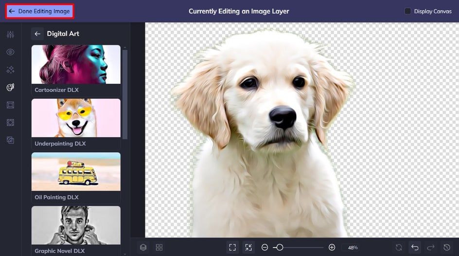 apply art effect to digital pet portrait