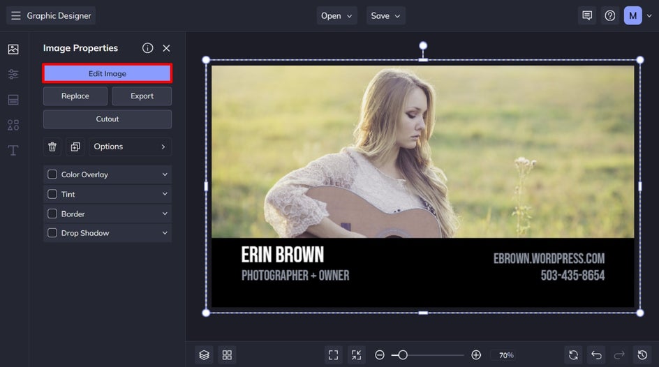 edit image of business card