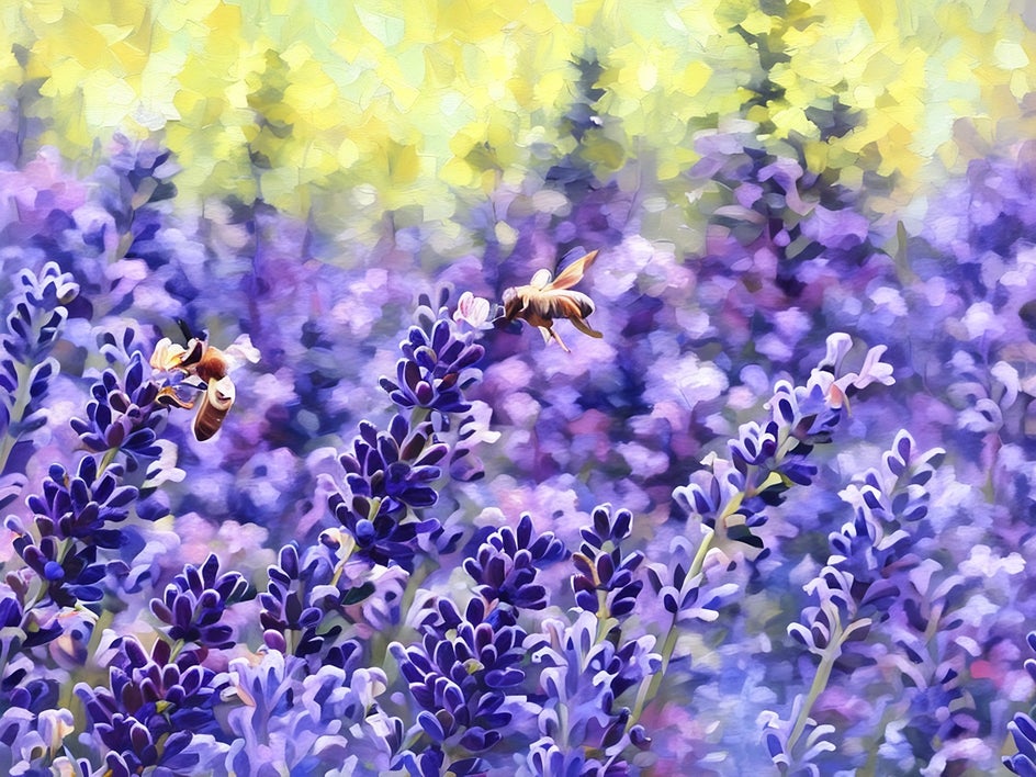 lavender field with bees impressionist gfx applied