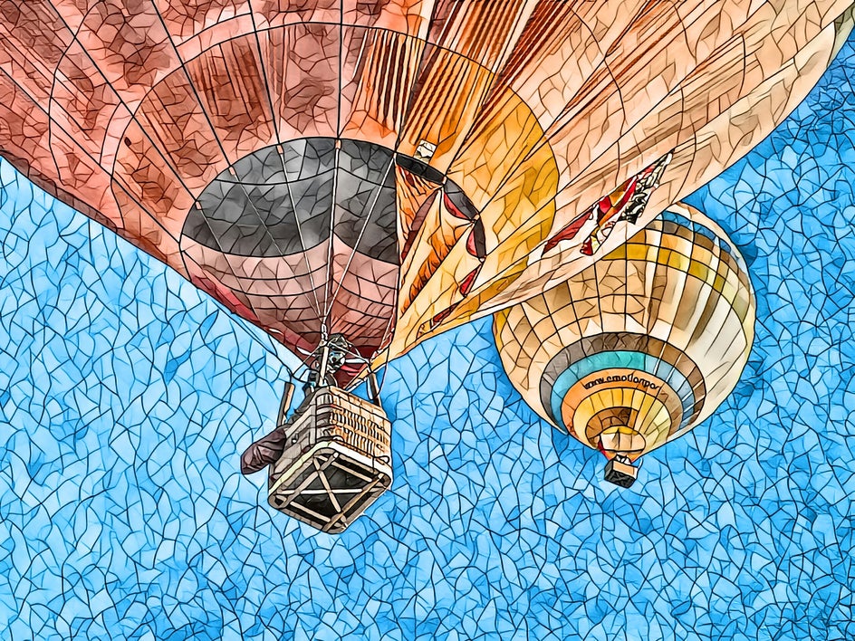 hot air balloon photo with mosaic effect applied