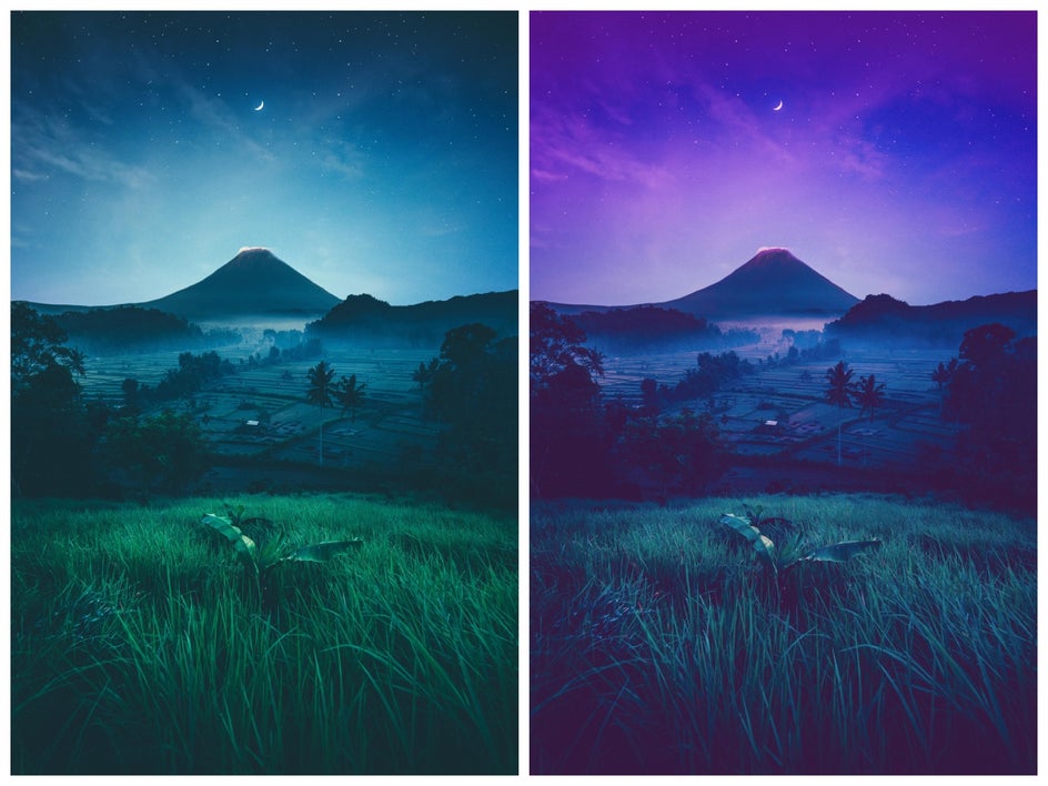 sky replacer to add a tint to mountain photo