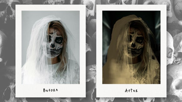 portrait relight for spooky photo featured before and after