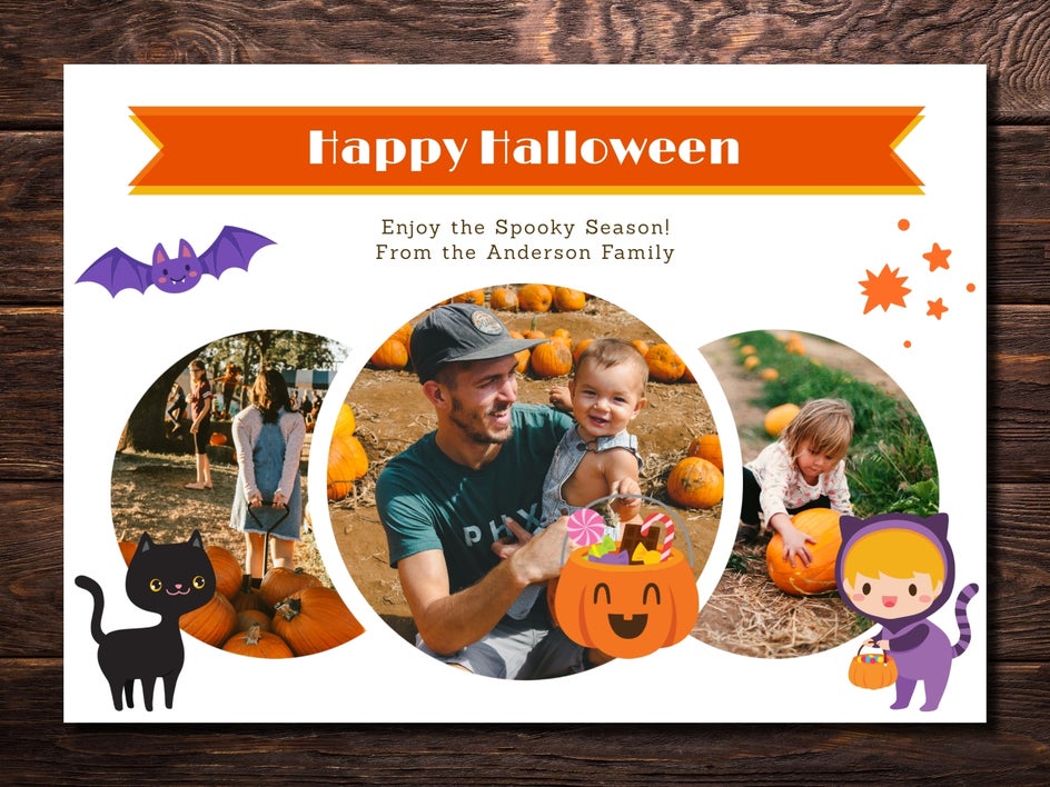 halloween card with related graphics and family photos