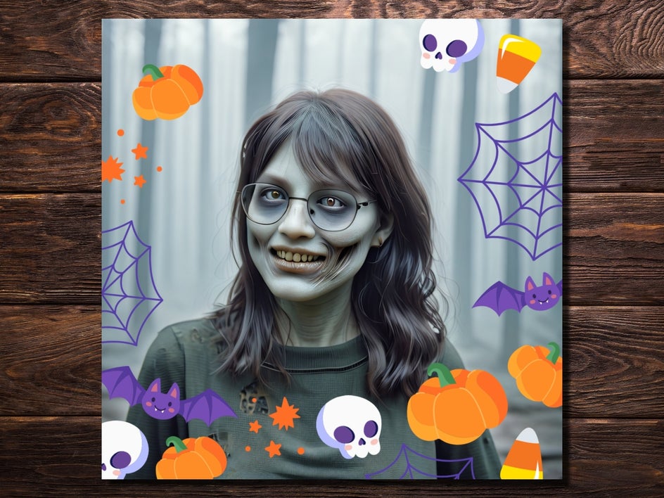 social media post with halloween graphics and zombie effect applied