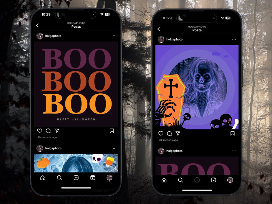 halloween instagram post templates examples on phone