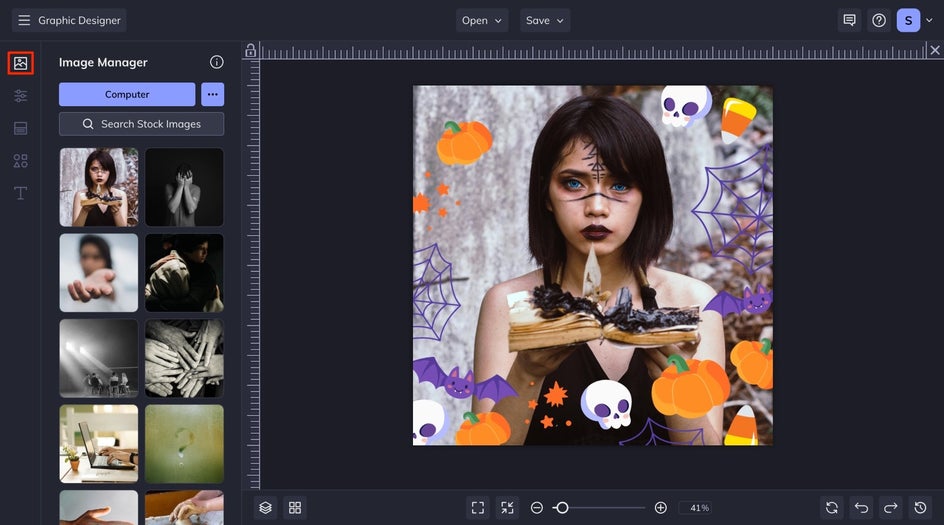 image manager with instagram halloween template on canvas