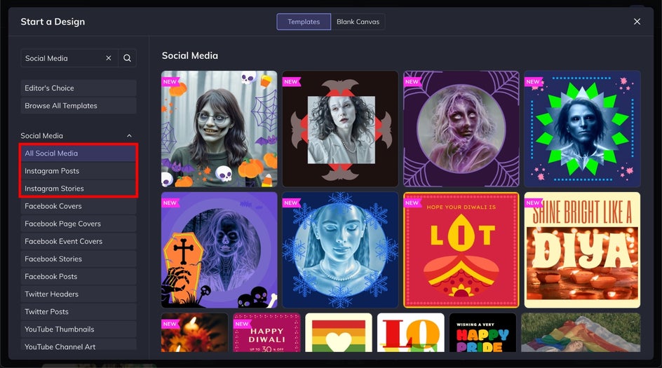 halloween templates in social media category of designer