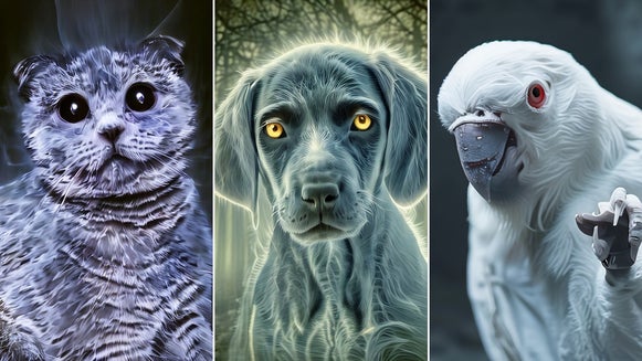 halloween pet portrait featured image of cat, dog, and bird