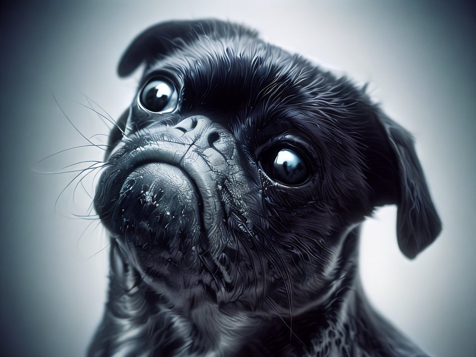 portrait of black pug pet with alien effect applied