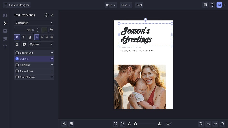 head to customize the text of postcard