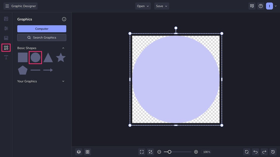 graphics tab add circle to fit it