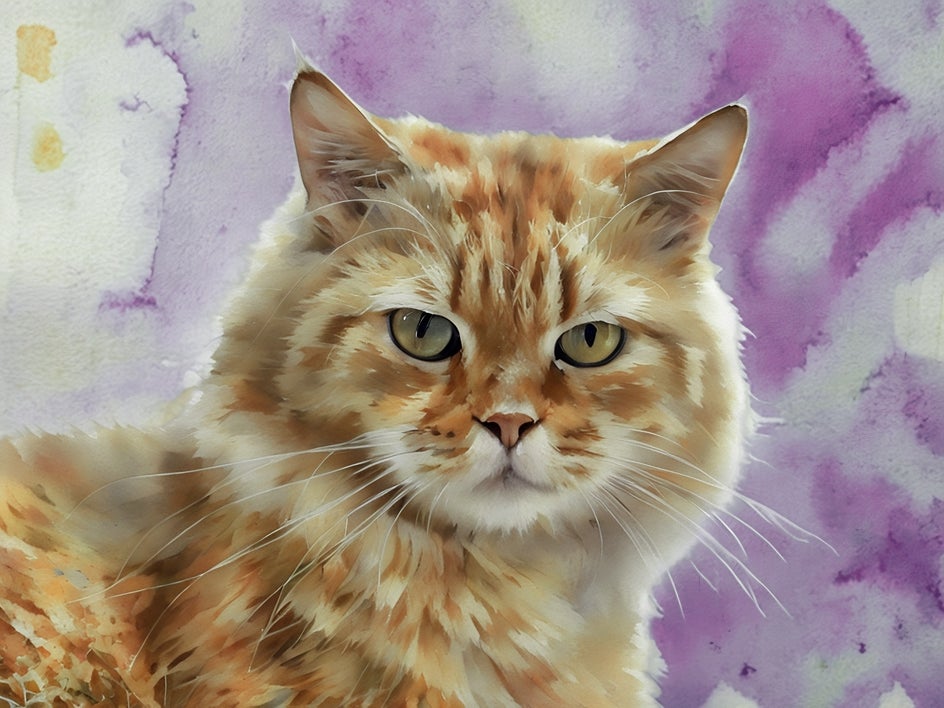 watercolor effect with high fidelity foreground and low fidelity background on cat portrait