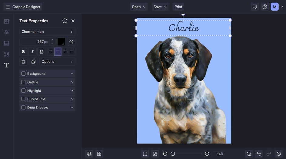 add name in favorite font to pet painting portrait