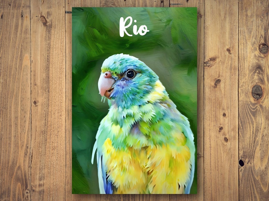 two different painting effects applied to portrait of bird