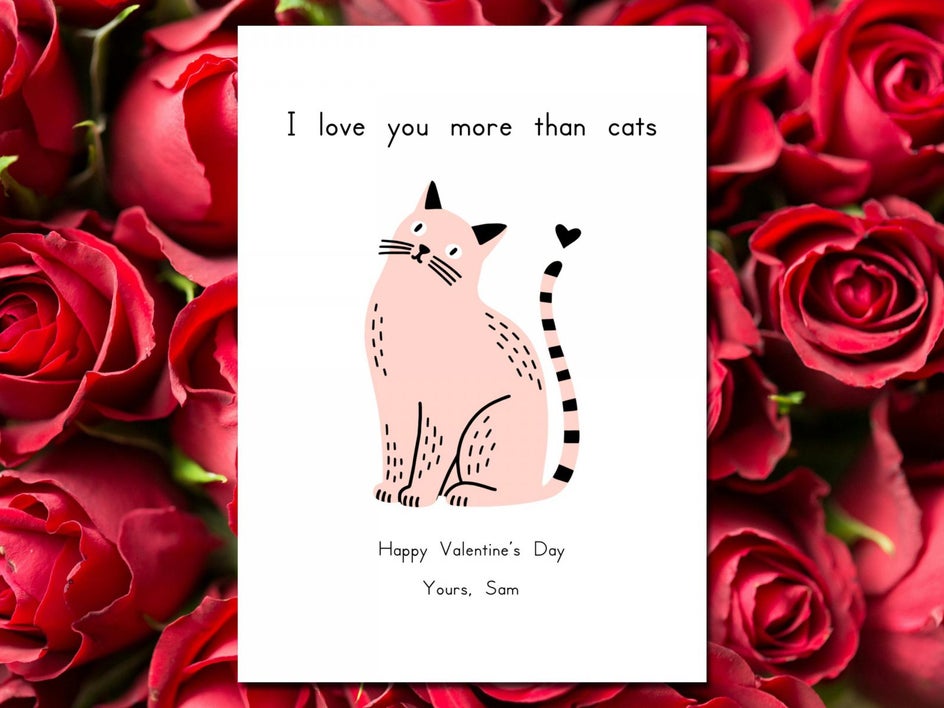 i love you more than cats valentines card