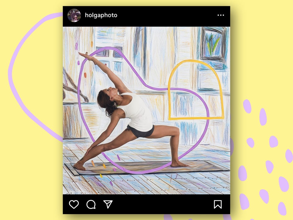 crayon applied to yoga pose woman social media post