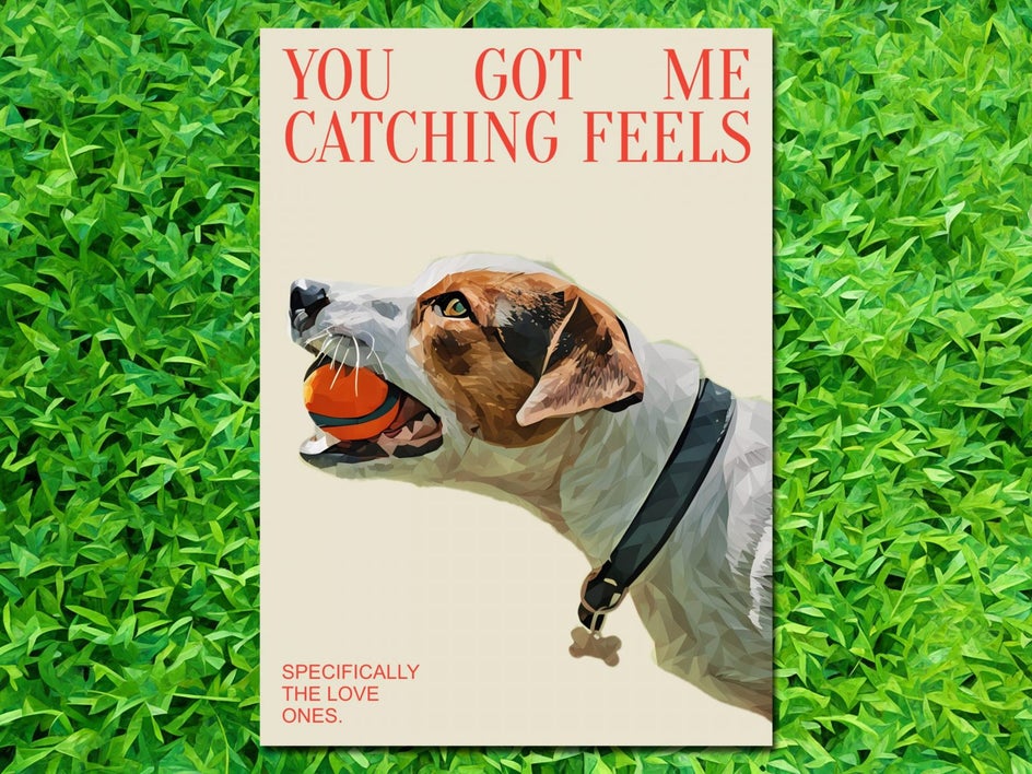 final image you got me catching feels dog valentines card