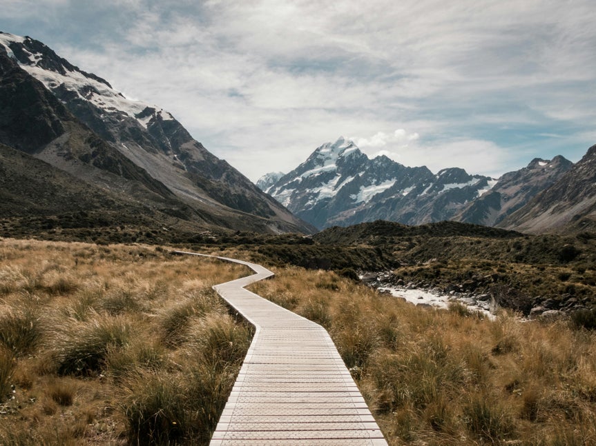 walkway with mountains in the distance