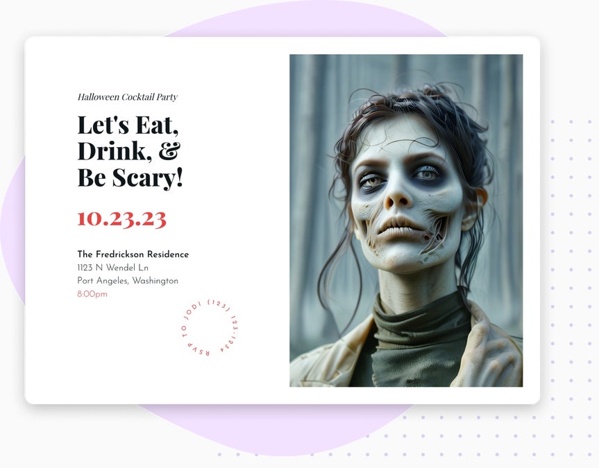 halloween invitation template with zombie portrait effect